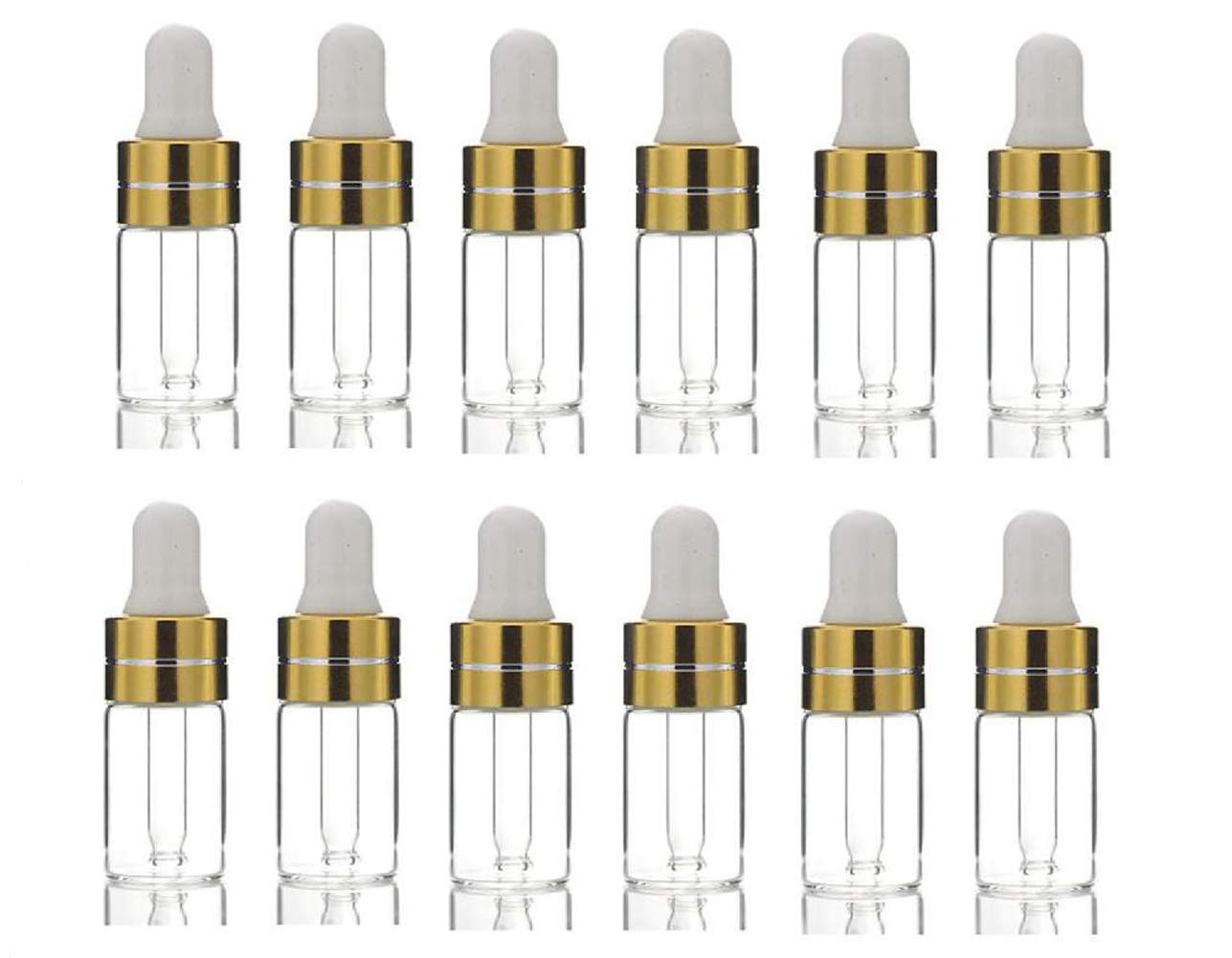 VASANA 12PCS 3ml Empty Mini Cosmetic Sample Bottles Essential Oil Dropping Bottles Vials Perfume Lotion Liquid Container Bottles With Glass Eye Dropper And White Caps Transparent