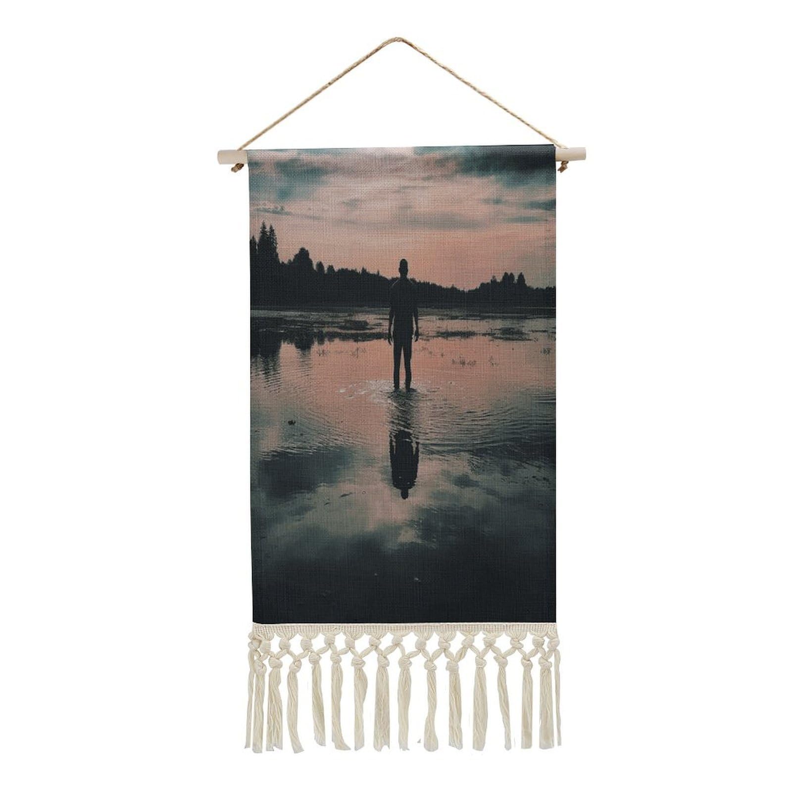 Adfgyerh Style Standing In The Lake Tapestry With Tassels Cotton And Linen Hanging Posters, Wall Art For Travel Gift, Wall Tapestry For Office Home Decor Bedroom Living Room Decor