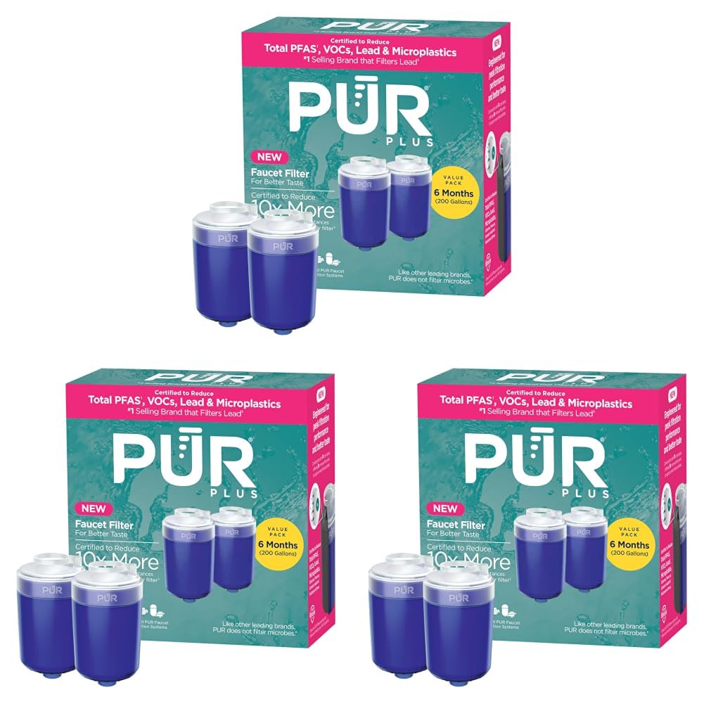 PUR PLUS Faucet Mount Replacement Water Filter, Genuine PUR Filter, 3-in-1 Powerful, Natural Mineral Filtration, Lead Removal, 6-Month Value, Blue (RF99992), 2 Count (Pack of 3)