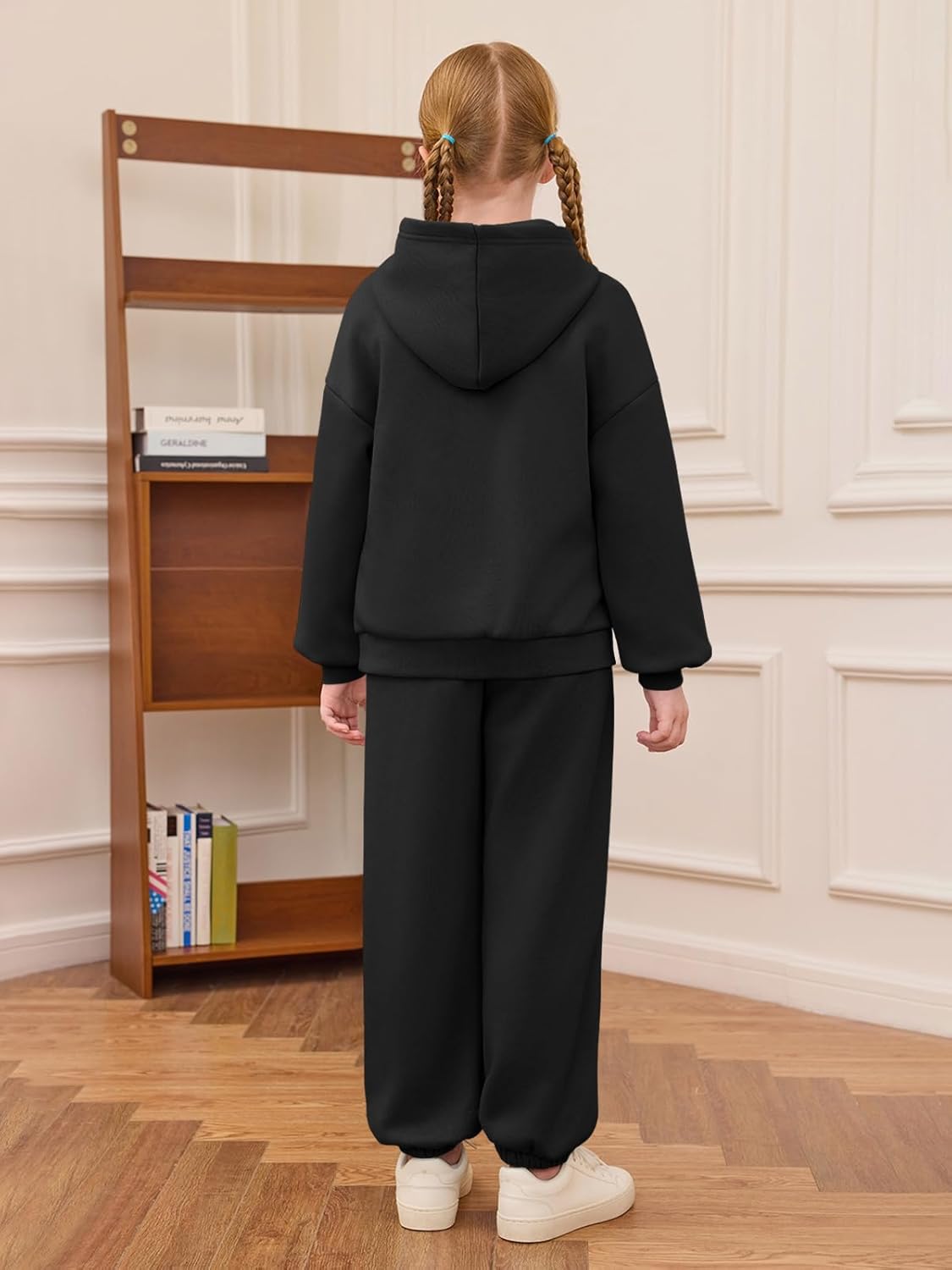 Haloumoning Girls 2 Piece Outfits Kids Oversized Fleece Hoodie Sweatshirt and Sweatpants Fashion Clothing Sets - Image 6