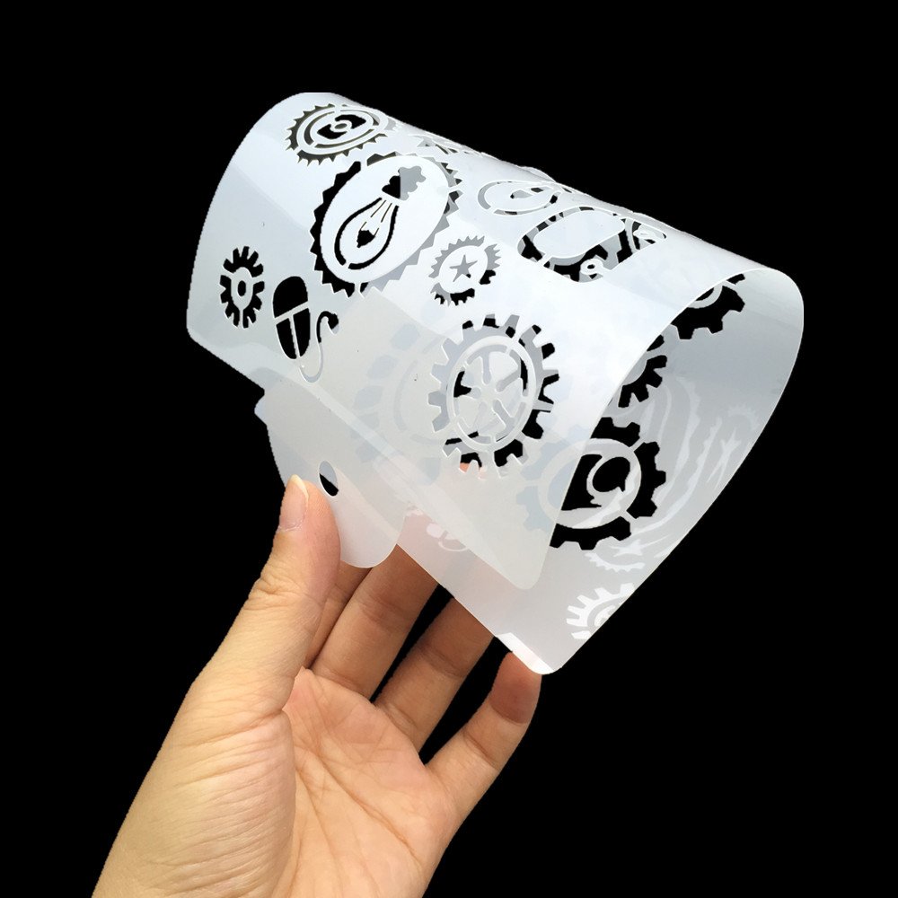 Hyamass 3pcs Gear Pattern Rectangle Shape Hollow Out Painting Stencils Drawing Templates with Handle - Image 4