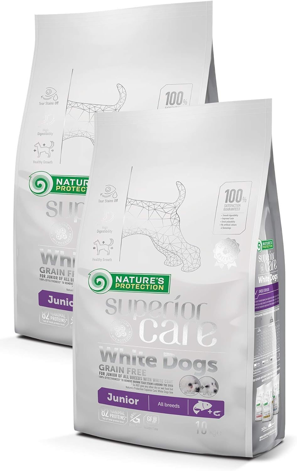 Nature's Protection Superior Care - Cibo secco per tutte le razze, per cani, colore chiaro (maltese, bichon frisé), con salmone, rimozione delle macchie lacrimali, senza cereali, 2 confezioni da 10 kg
