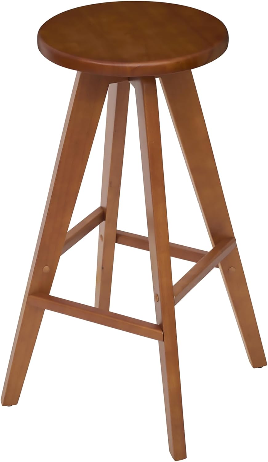 JONATHAN Y Ceren 30.5" Walnut Brown Solid Rubber Wood Backless Bar Stool, Modern Round Seat Wood Barstool with Integrated Footrest for Kitchen Island and Home Bar BSL2001B