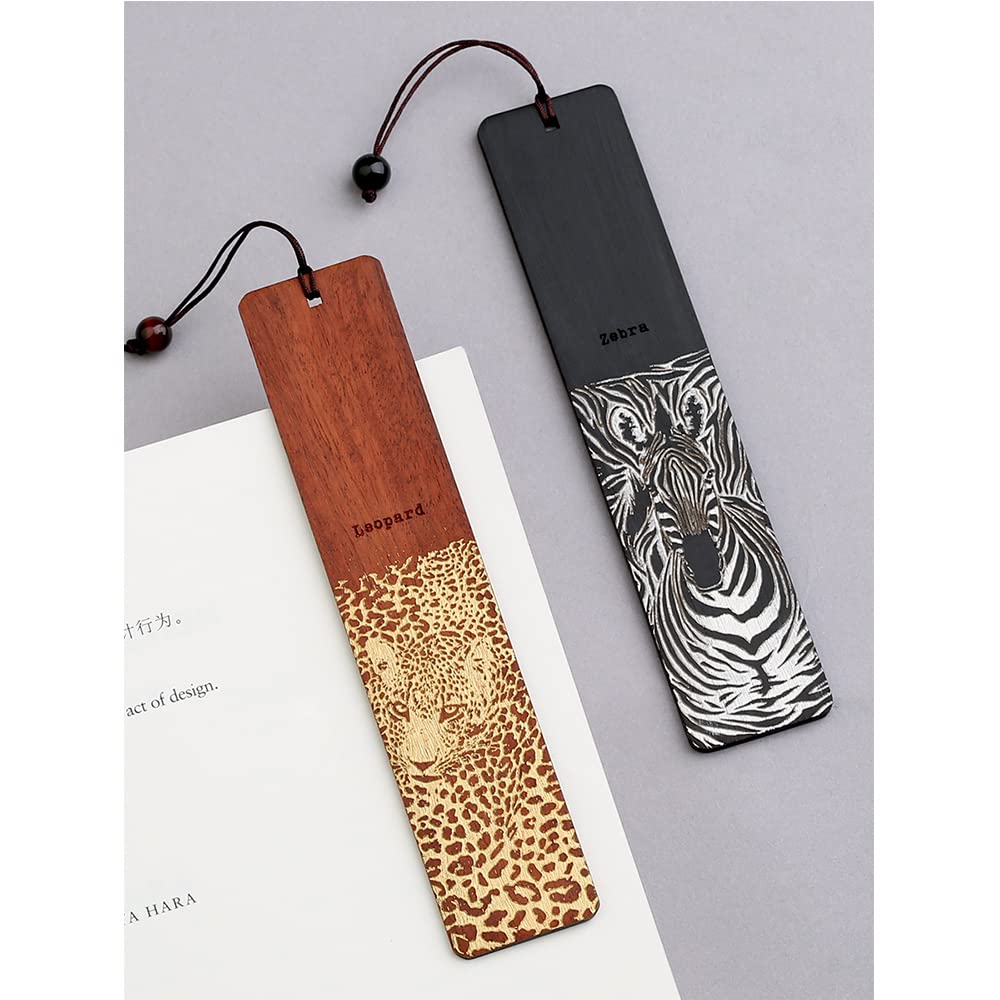 Handgefertigtes natürliches Holz Lesezeichen Zebra & Leopard Lesezeichen einzigartige Vintage -Stil Lesen Seiten Marker Lesezeichen 2pcs