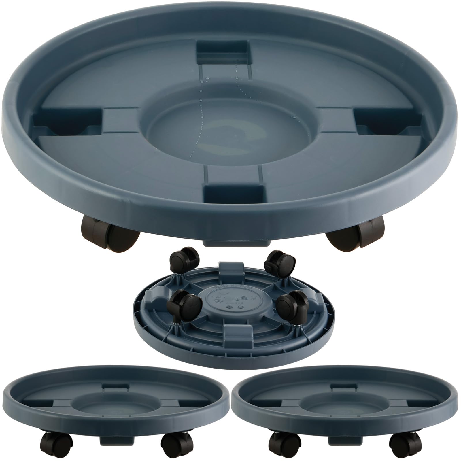 3 Pakcs Large Plant Caddy with Wheels 15.8" Rolling Plant Stands Heavy-duty Plastic Plant Roller Base Pot Movers Plant Saucer on Wheels Indoor Outdoor Plant Dolly with Caster Planter Tray Coaster Grey