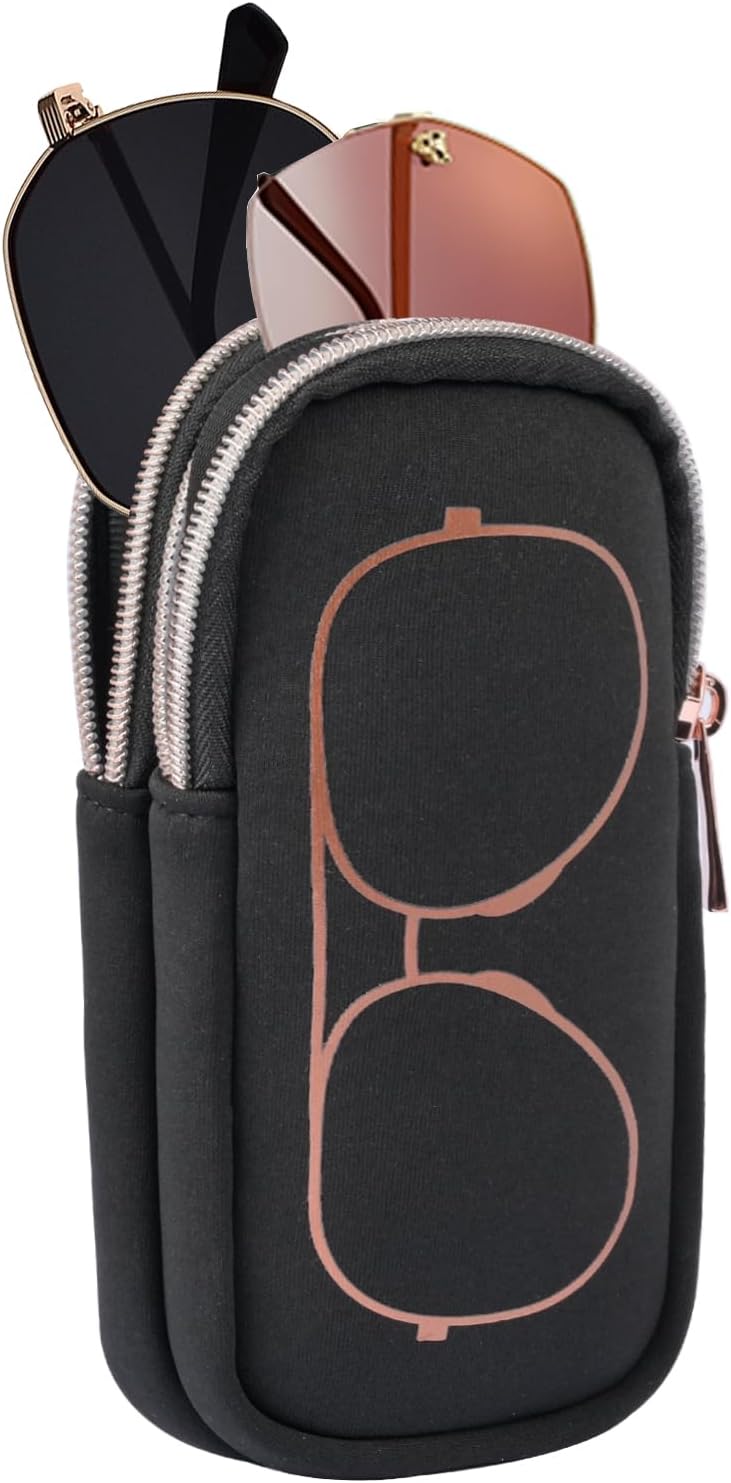 Double Eyeglass Case Soft,Portable Dual Glasses Cases with 2 Compartments Zipper Closure for Men Women Travel