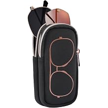 Double Eyeglass Case Soft,Portable Dual Glasses Cases with 2 Compartments Zipper Closure for Men Women Travel