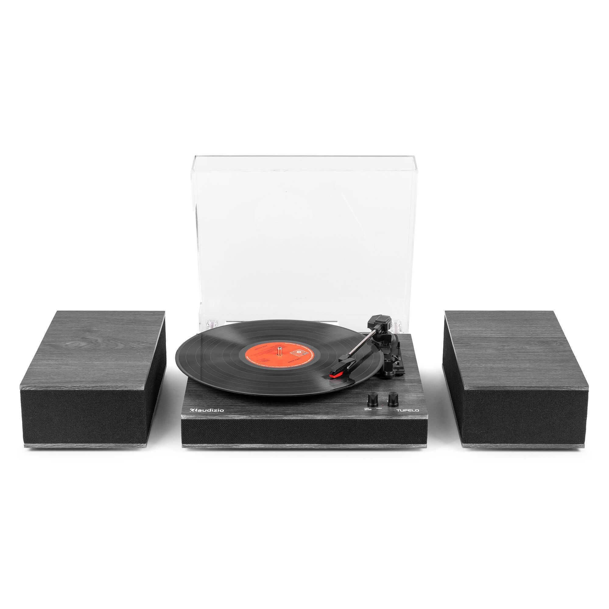 Audizio Tupelo - Giradischi con altoparlante e Bluetooth, set giradischi con amplificatore, 3 velocità (33/45/78 giri/min), lettore in vinile da 120 Watt con 2 altoparlanti stereo, gramofono, nero