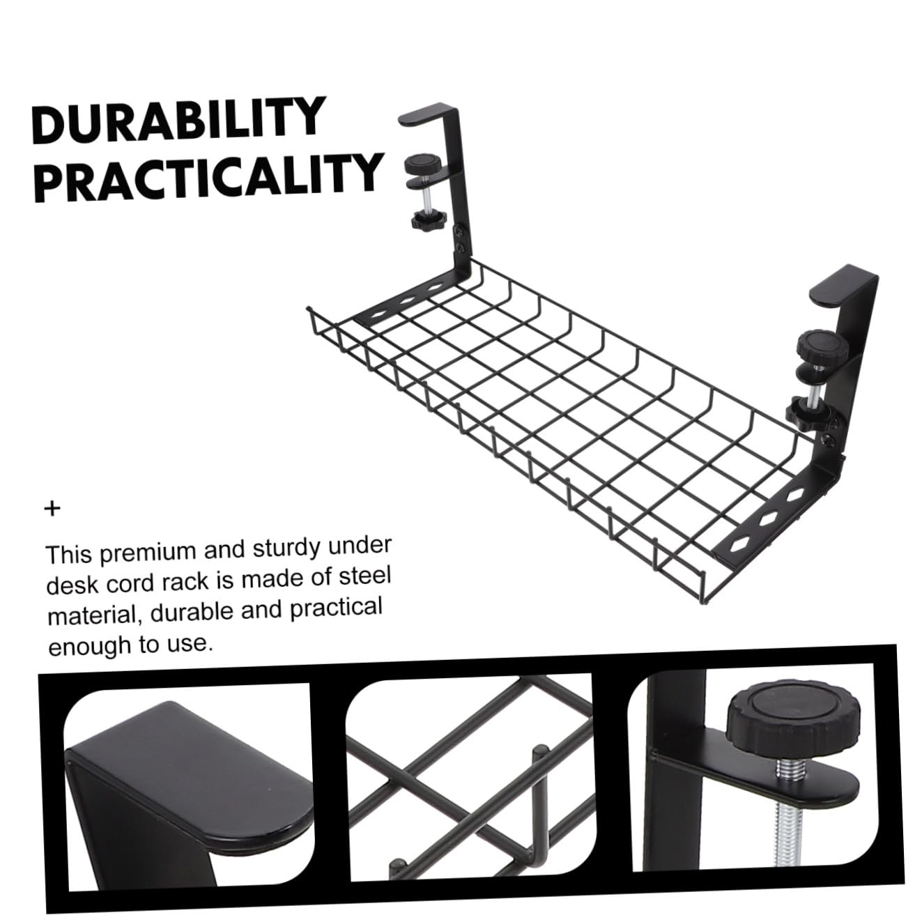 Organizador de Cables de Acero Negro Debajo del Escritorio Diseño Compacto Ajustable para Gestión Práctica y Almacenamiento de Cables y Enchufes