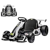 24V Electric Go Kart for Kids，Powerful Drift Kart with Adjustable Seat, 2x150 Motor, 8.5 Mph Speed, 4 Speed Modes, Led Lights, Music, and Honking Horn for Ages 6-12,White