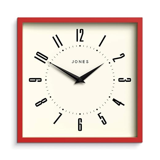 JONES CLOCKS® Box wall Clock | Retro Square | 10 inch | Red | Easy to Read Numbers | Perfect review