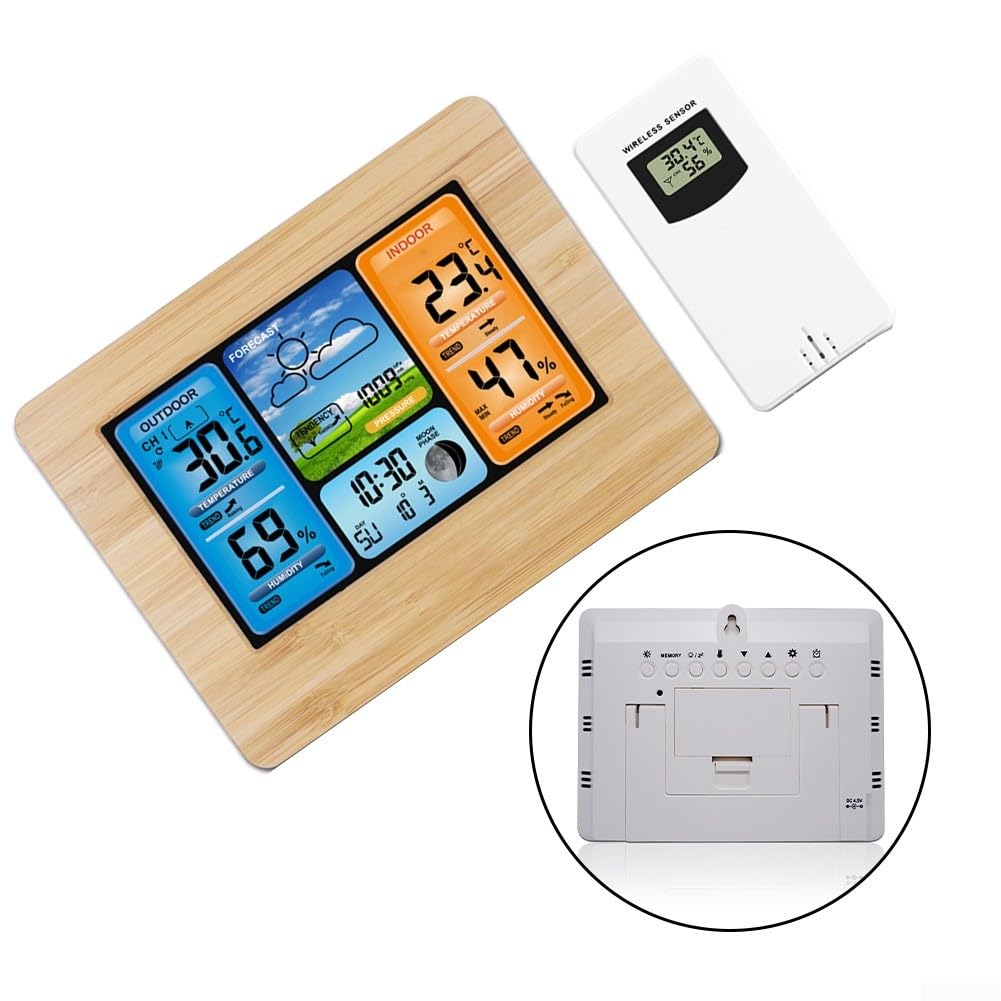 Smart for Weather Station WiFi per abilitato - Monitoraggio in tempo reale della temperatura e dell'umidità delle fasi lunari Previsioni a 5 giorni App Controlled per Alexa per Smart Home