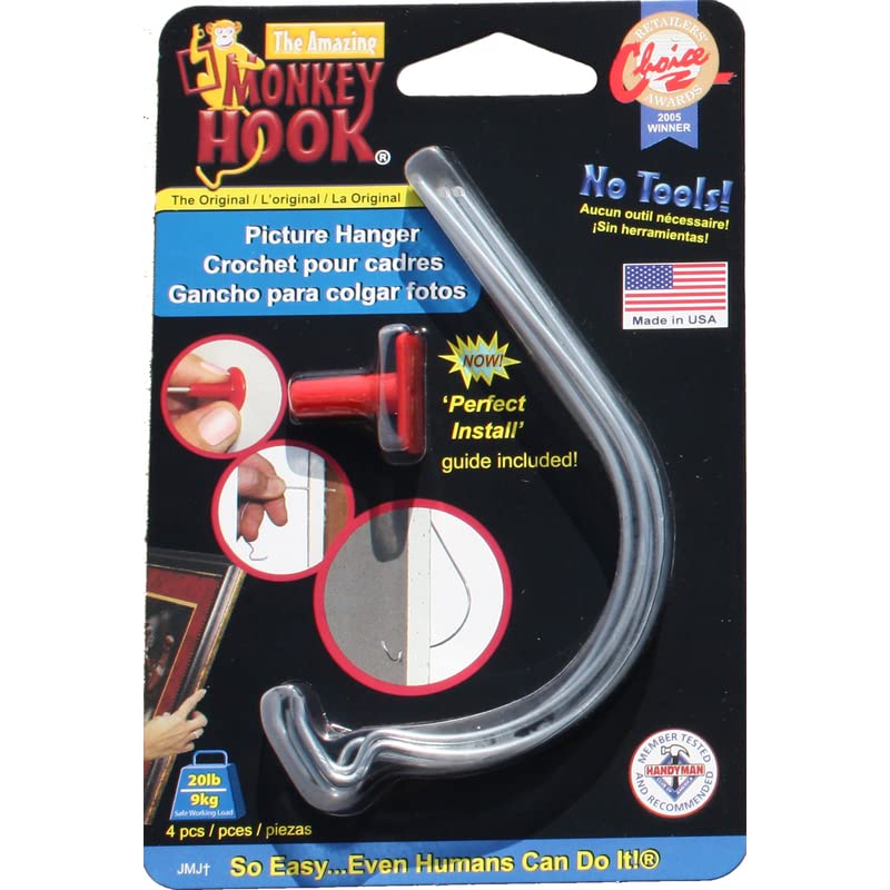 Image of Monkey Hook Galvanized Silver Picture Hanger 20 lb. 4 pk - Total Qty: 12