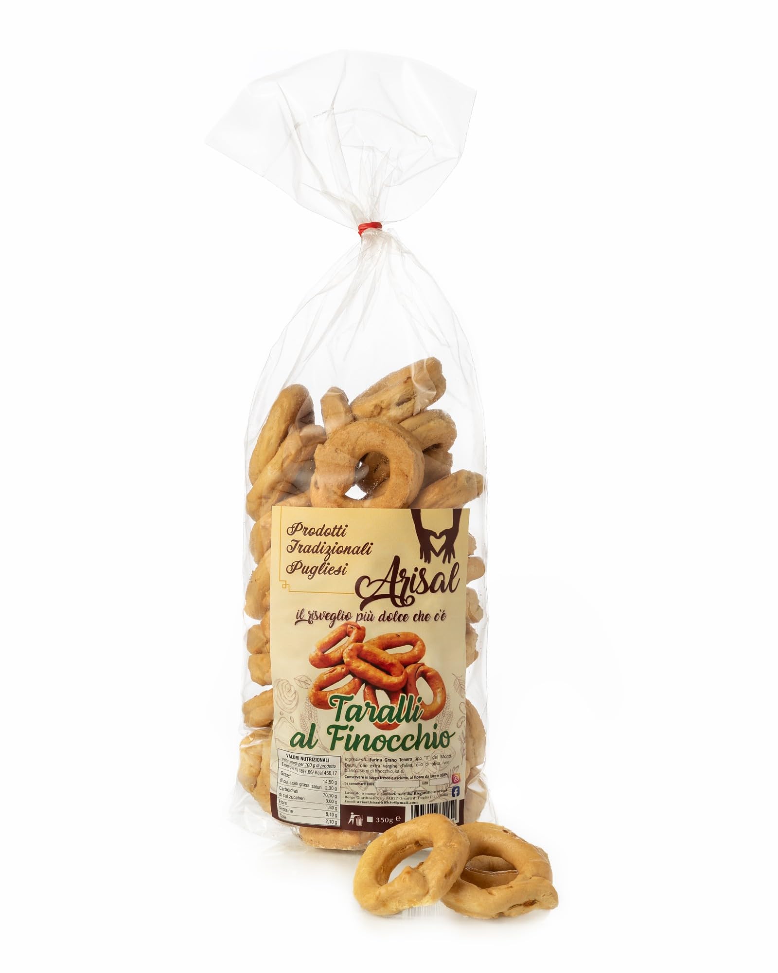 Arisal Taralli al Finocchio - Taralli Croccanti Tradizionali Pugliesi - Snack Salato Ideale per Aperitivo - Confezione da 350g
