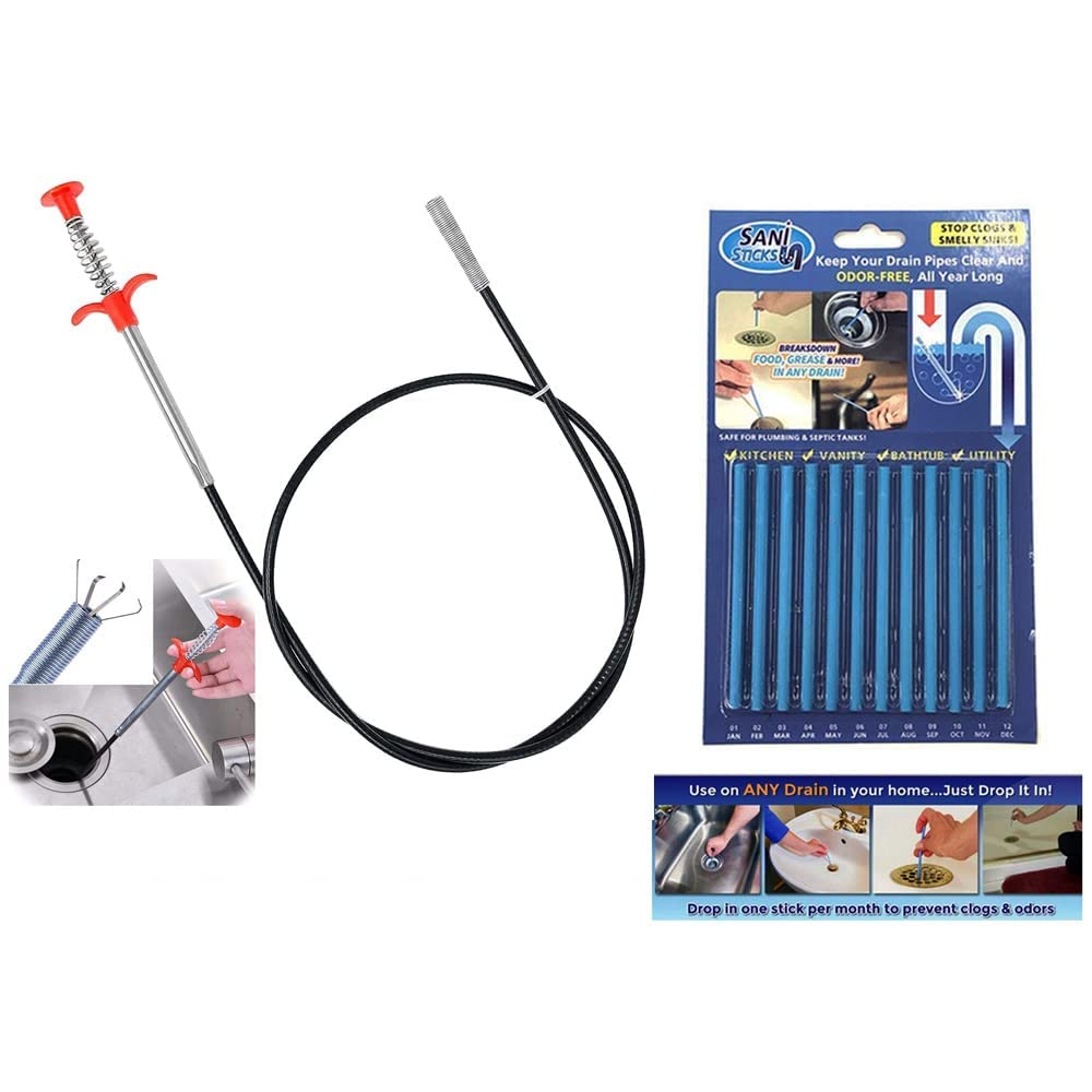 DIY Kitchen Sink Drain Cleaner, Sink catching Wire with sanisticks Combo (Grabber & Sani Stick)