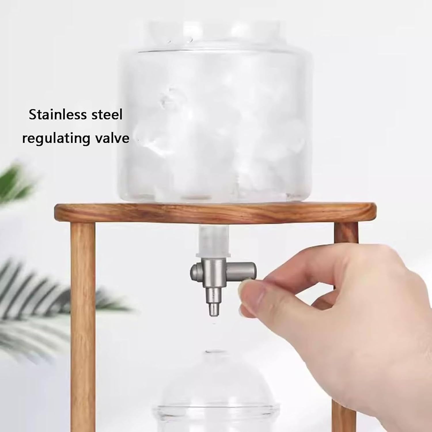 Ice Drip Coffee Maker, Cold Brew Coffee Maker Drip Tower, Portable Iced Coffee Cold Brew Drip Tower, with Adjustable Water Flow, Wooden Bracket, for Home Office,15 * 41.5cm