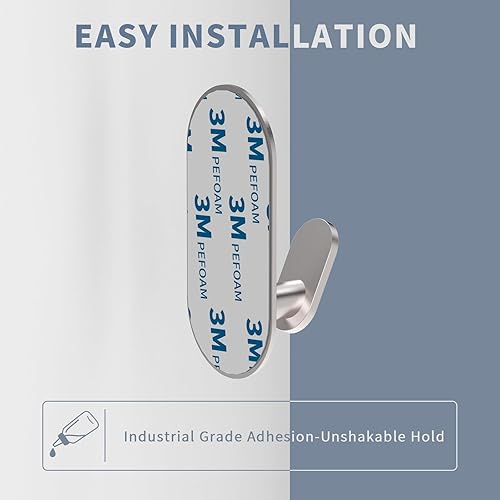 Miniatura 3 de Ganchos adhesivos para toallas de baño, paquete de 4 ganchos de pared adhesivos de acero inoxidable de níquel cepillado y aleación de zinc para