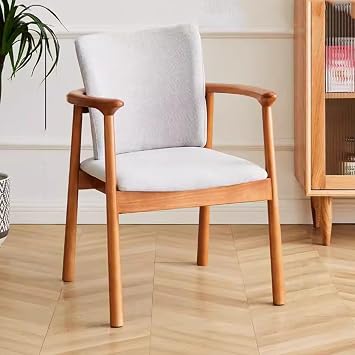 Simple Dining Chair for Home Restaurant Modern Kitchen Chair Solid Wood Construction, Study Chair, Office Chair, Corner Chair, C-Shaped Wood Armrest Color Cherry Wood/B