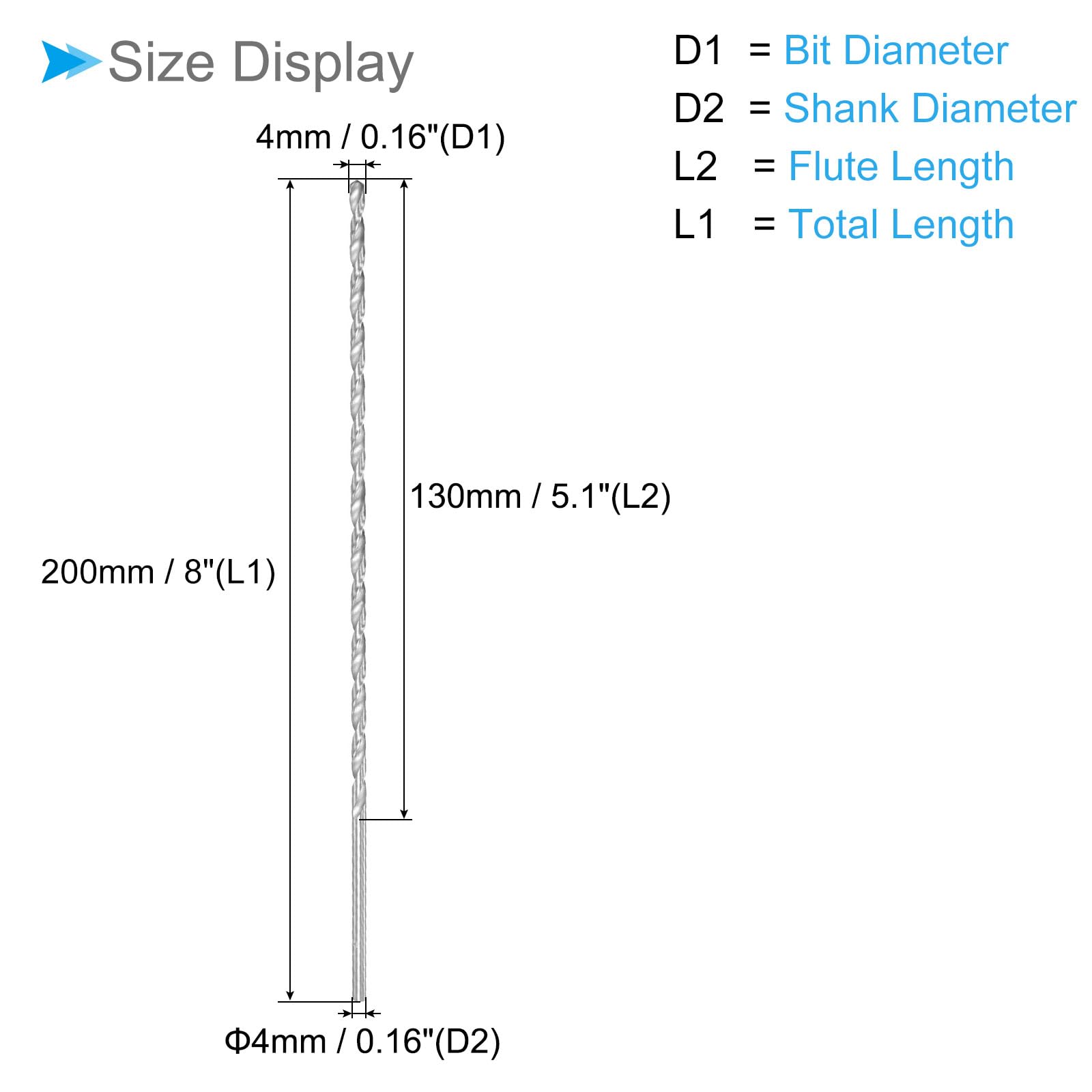 CoCud Twist Drill Bits, 0.16" x 8", High Speed Steel Straight Shank Drilling Bit - (Applications: for Steel Drilling) - Image 2