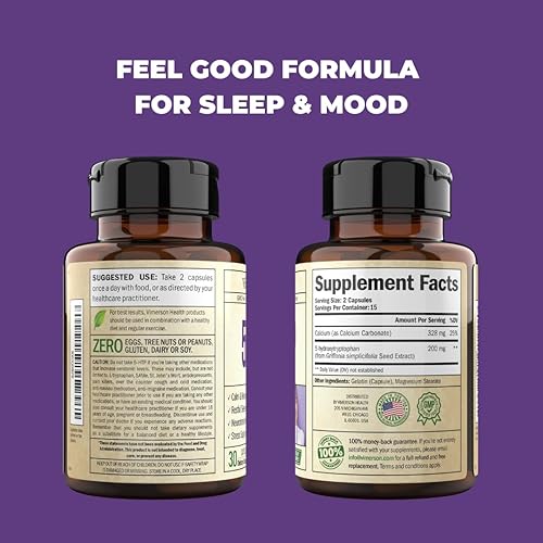 Miniatura 7 de Suplementos de serotonina 5HTP para mujeres y hombres. Ayuda para dormir y apoyo ocasional para el estrés - Suplemento 5 HTP Plus de 200 mg con
