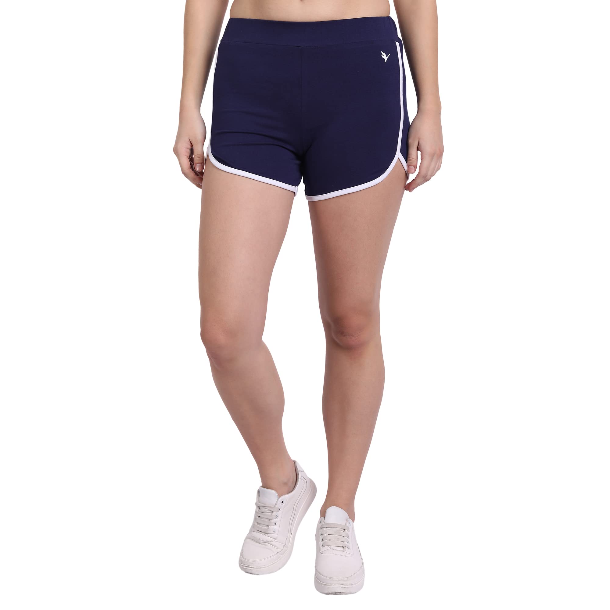 Womens Premium Navy Cotton Lycra Smart FIT Elasticated Shorts Gym Training Workout Shorts with Pockets-image-40