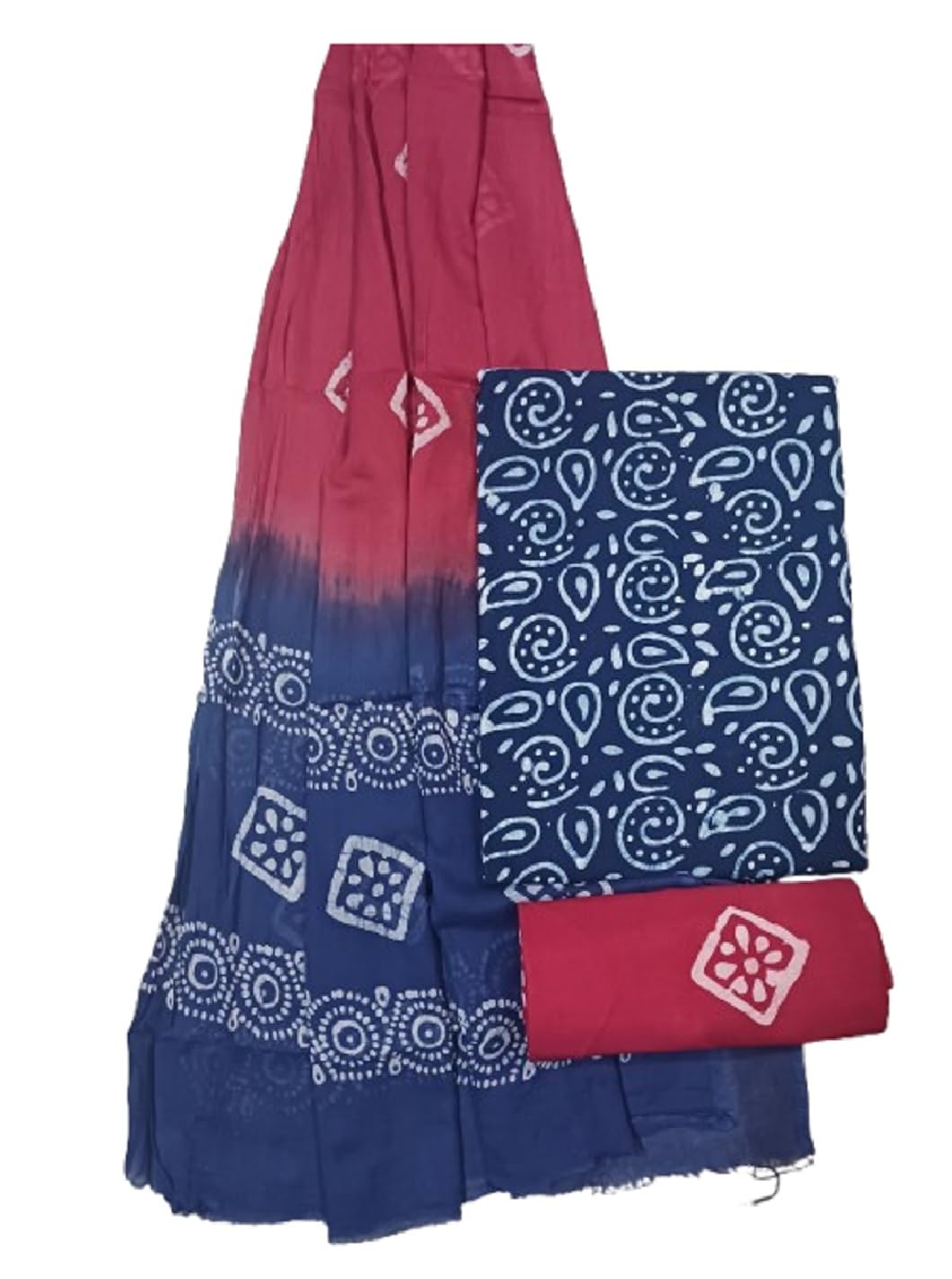 pure Cotton Battik Print Hand Dyed Ethnic Daily Festival Office 3 piece Suits Set Dress Material for women-image-30