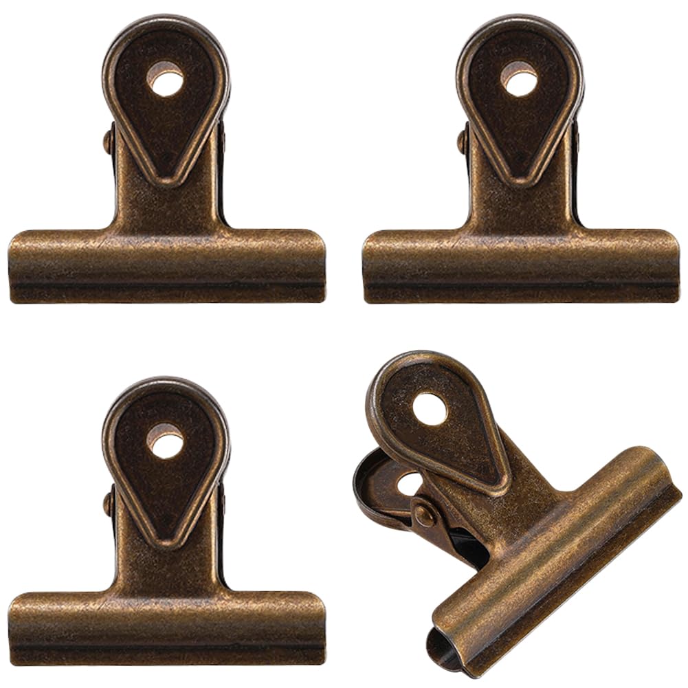 CRASPIRE 4Pcs Bronze Bulldog Clips Vintage Metal Binder Clip Corkboard Hanging Pictures Paper Book Clamps Ticket Holder Organizers 2.56x2 for Food Bags Photos Crafts Art File Office Home Kitchen