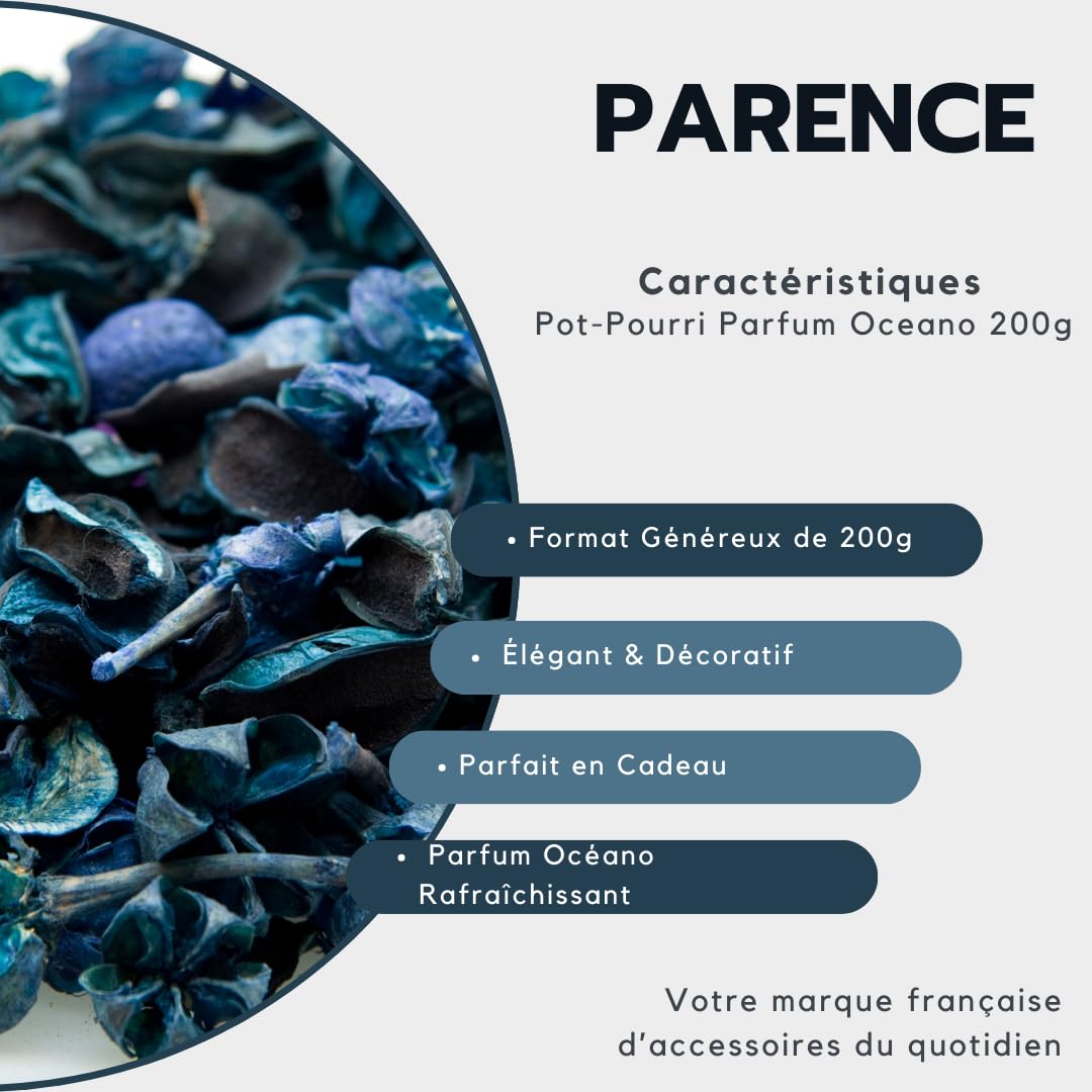PARENCE.- Oceano Perfume Pot-pourri 140g – Sacchetto decorativo con aroma marittimo – atmosfera fresca per interni, cassetti, auto, bagno – Oceano 140g