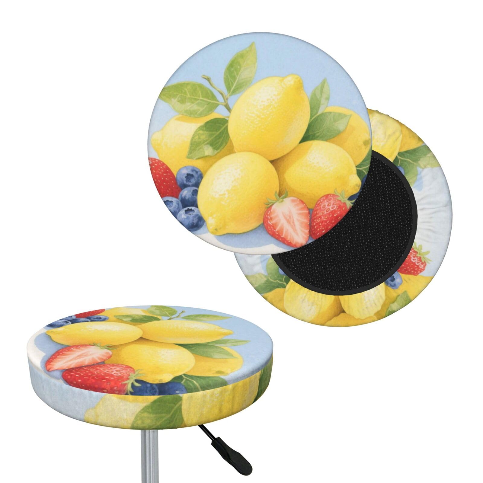 FekiLoot Fruit Lemon Round Bar Stool Covers Stretch Washable Bar Stool Covers Dustproof Slipcover Bar Chair Covers with Elastic Band for Bar Kitchen Living Room Decor 13 Inch