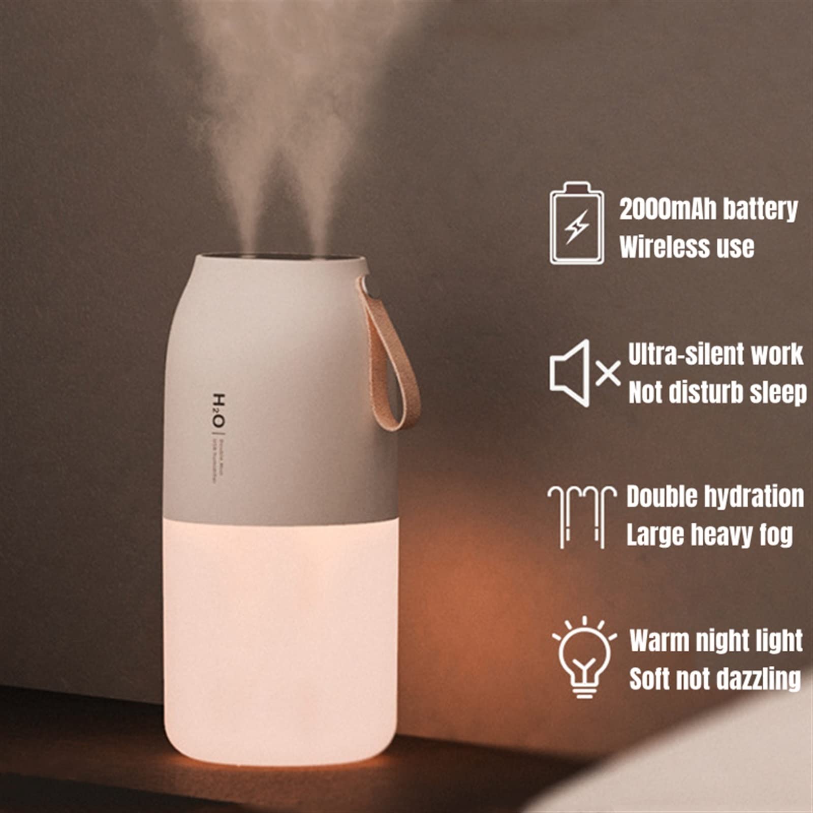 Oczyszczacz powietrza i nawilżacz Nawilżacz powietrza z podwójnym opryskiwaczem 300 ml, przenośny nawilżacz podróżny z bezprzewodowym generatorem aromatycznej mgły 2000 mAh filtr nawilżający