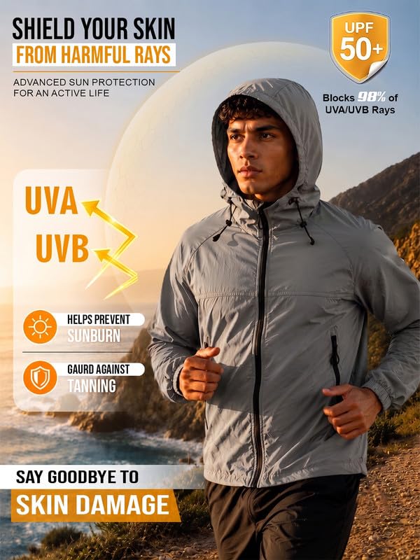 Image of CHKOKKO Sunscreen Jacket For Men With Hood | Advanced Upf 50+ UV Ray Sunblock Sunscreen | Water-repellent Lightweight Nylon Cooling Quick Dry Fabric | Sports Cycling Travel & Dailywear