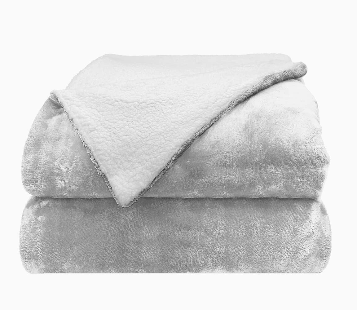 Comfort Lab Reversible Flannel Sherpa Throw Blanket - Elegant Fluffy Throw Blankets for Couch and Home Decor - Anti Pilling Non Shedding Cozy & Warm Fleece Throws - Kids/Pet (40