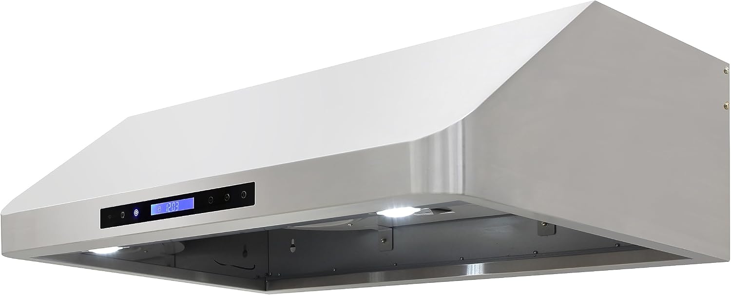 Range Hood Under Cabinet Installation with Exhaust Duct Touchscreen LED Lights 4-Speed Fan with Remote Control and Dishwasher Safe Filter, 30-Inch, Metallic