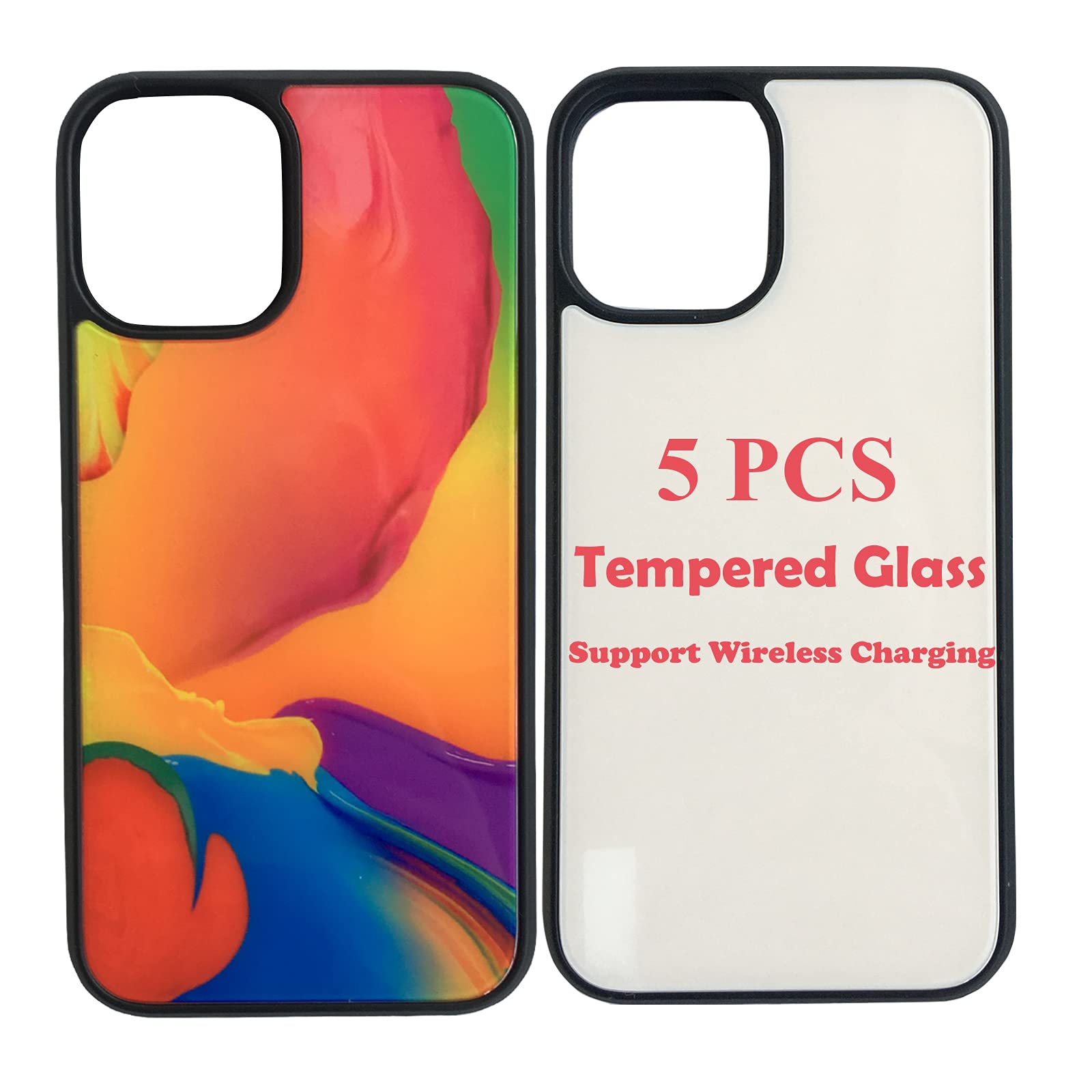 JUSTRY 5PCS Sublimation Blanks Phone Case Covers Compatible with Apple iPhone 13, 6.1 Inch (2021),Tempered Glass Easy to Sublimate DIY, 2 in 1 2D Soft Rubber TPU Support Wireless Charging