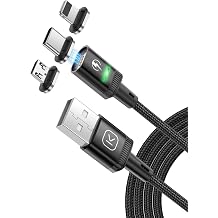 Kuulaa 6.6ft Magnetic Charging Cable USB C,3A Fast Charging/Data Transmission with 3 in 1 Charging Tips Nylon-Braided Phone Compatible for iProduct/Type C/Micro Device Black