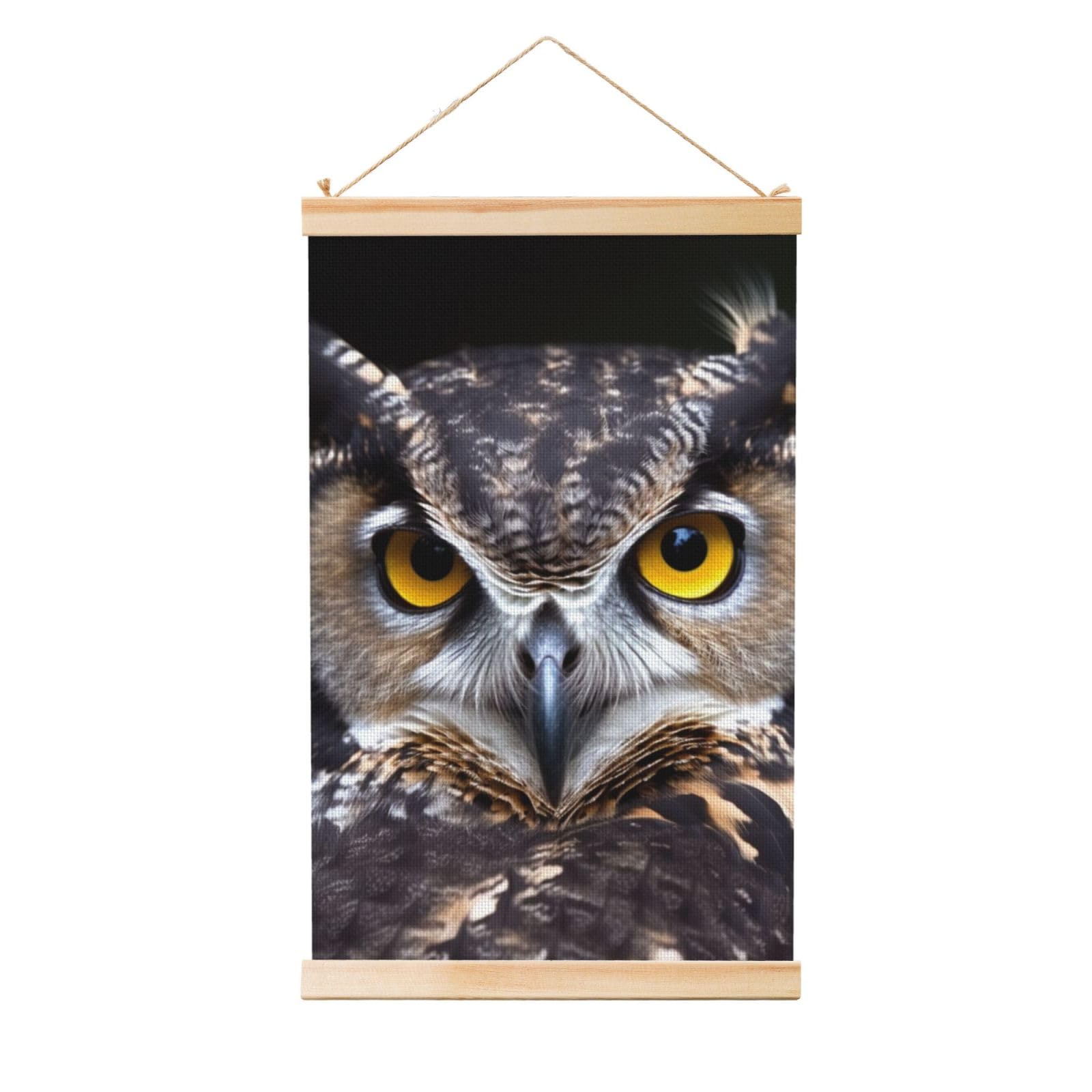 Yellow eyed owl Posters Wooden Shaft Hanging Poster Canvas Prints Scroll Wall Art Painting Vintage Wall Banner Modern Artwork Decor for Home Decor Ready to Hang 12"x18"