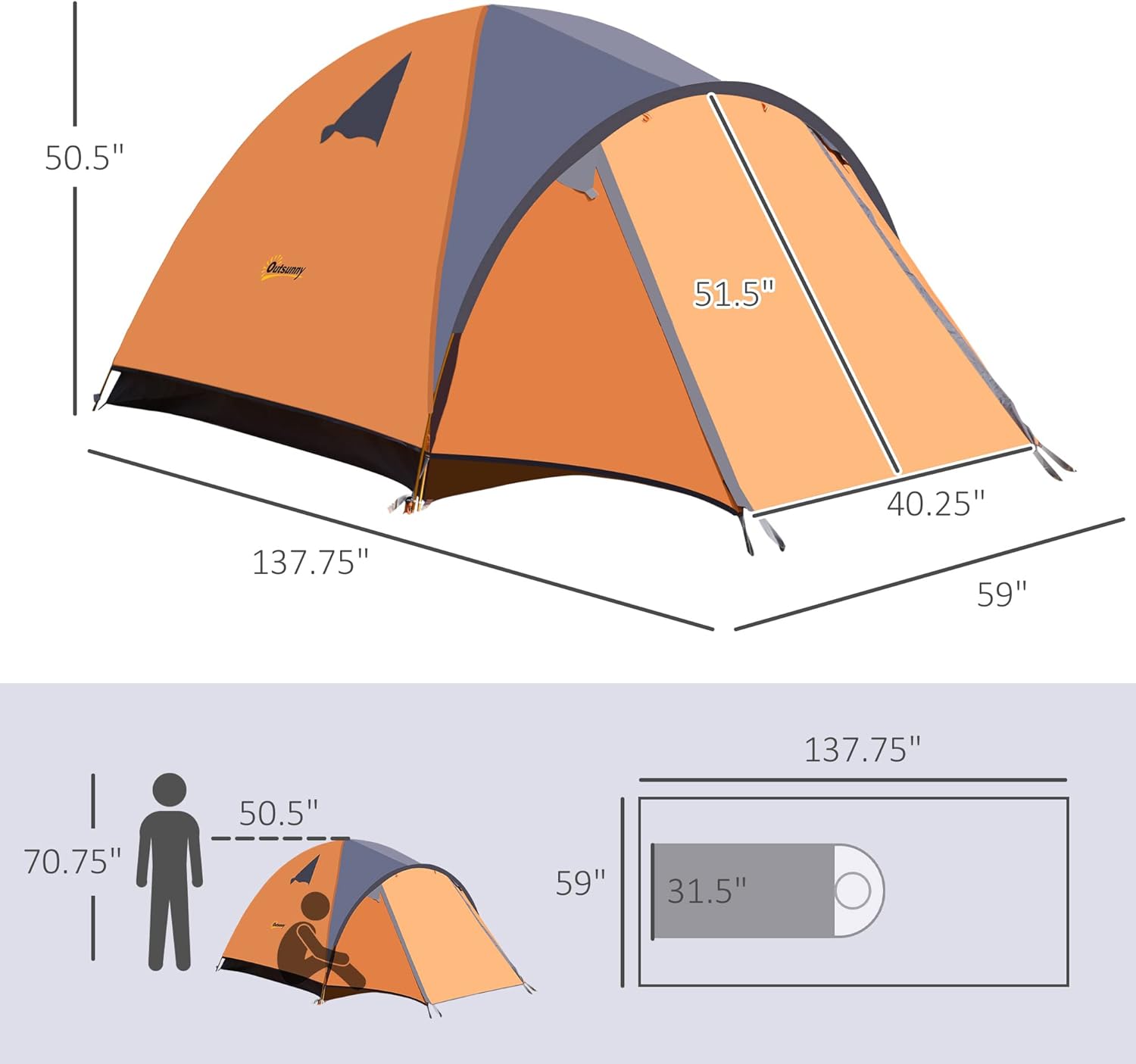 Outsunny Camping Tent dimensions diagram