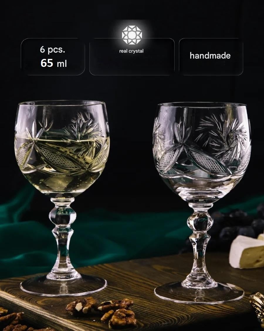 Set of 6 Russian Cut Crystal Shot/Sherry Glasses on a Long Stem