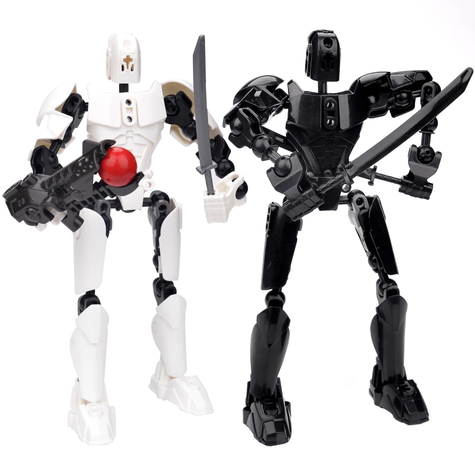 KASTWAVE 2Pcs T13 Multi-Jointed Movable Robot Figures, 3D Printed Collectible Robot Figures for Desktop Decoration, Perfect Gifts for Game Enthusiasts, White/Black