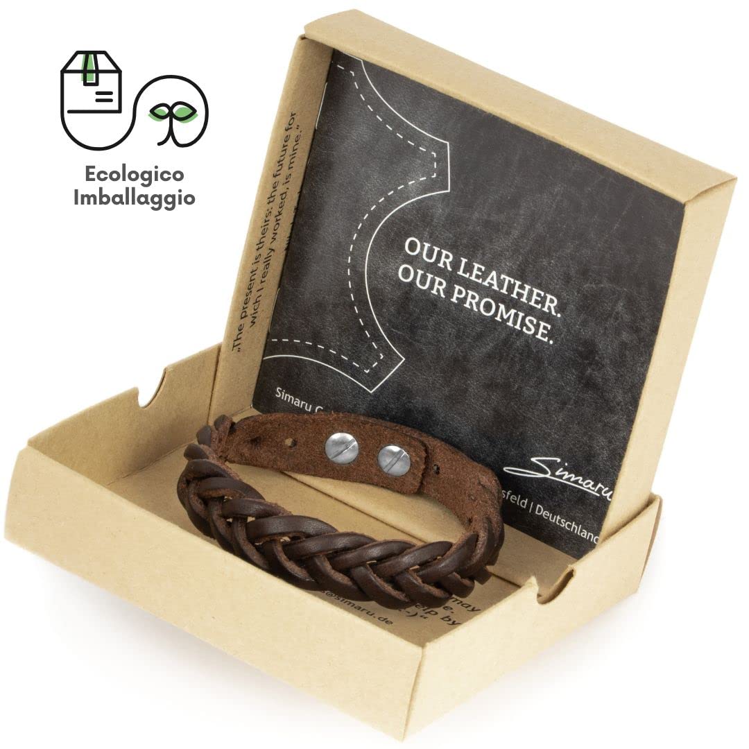Simaru - Bracciale da uomo in vera pelle vegetale intrecciata, regolabile