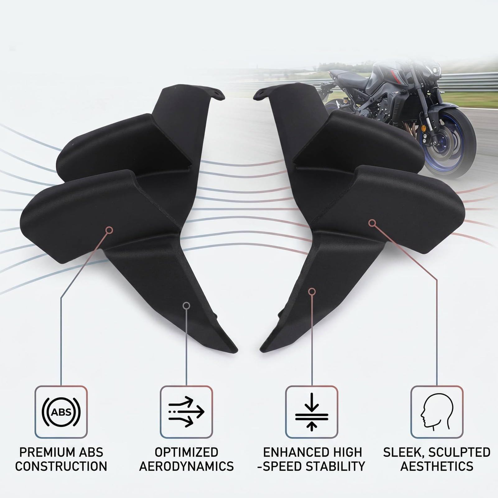 Ausla Spoiler Laterali per Moto, Sostituzione delle Alette della Carenatura Aerodinamica del Motociclo da 2 Pezzi per MT-09 MT09 SP 2024-2025