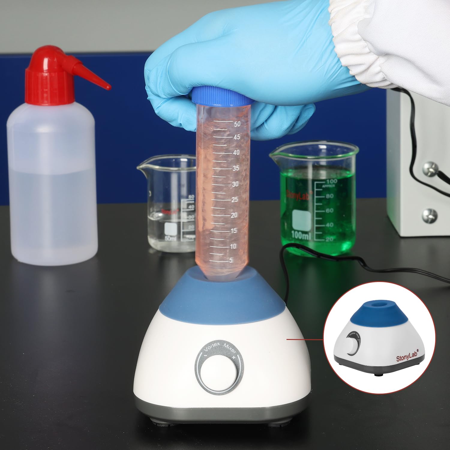 stonylab Mini Mezclador Vortex, 3000 rpm Mezclador Compacto de Sobremesa de Velocidad Fija Mini Agitador Vortex Mixer para Tubos de Hasta 50ml, para Laboratorio, Esmalte de Uñas, Pinturas, 110-220V