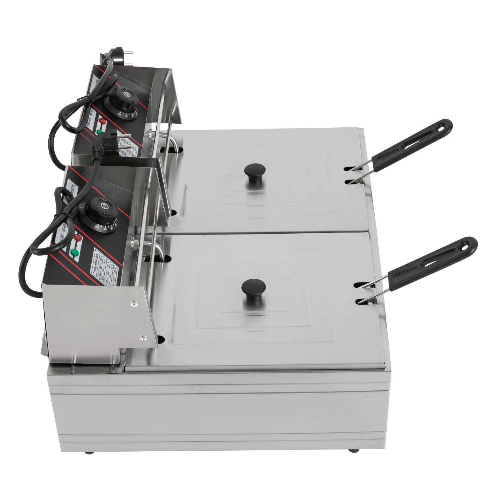 Freidora eléctrica, 12 L, acero inoxidable, freidora eléctrica, doble fritoese, con cestas, tapas de 5000 W, para restaurantes, cafés y catering móvil