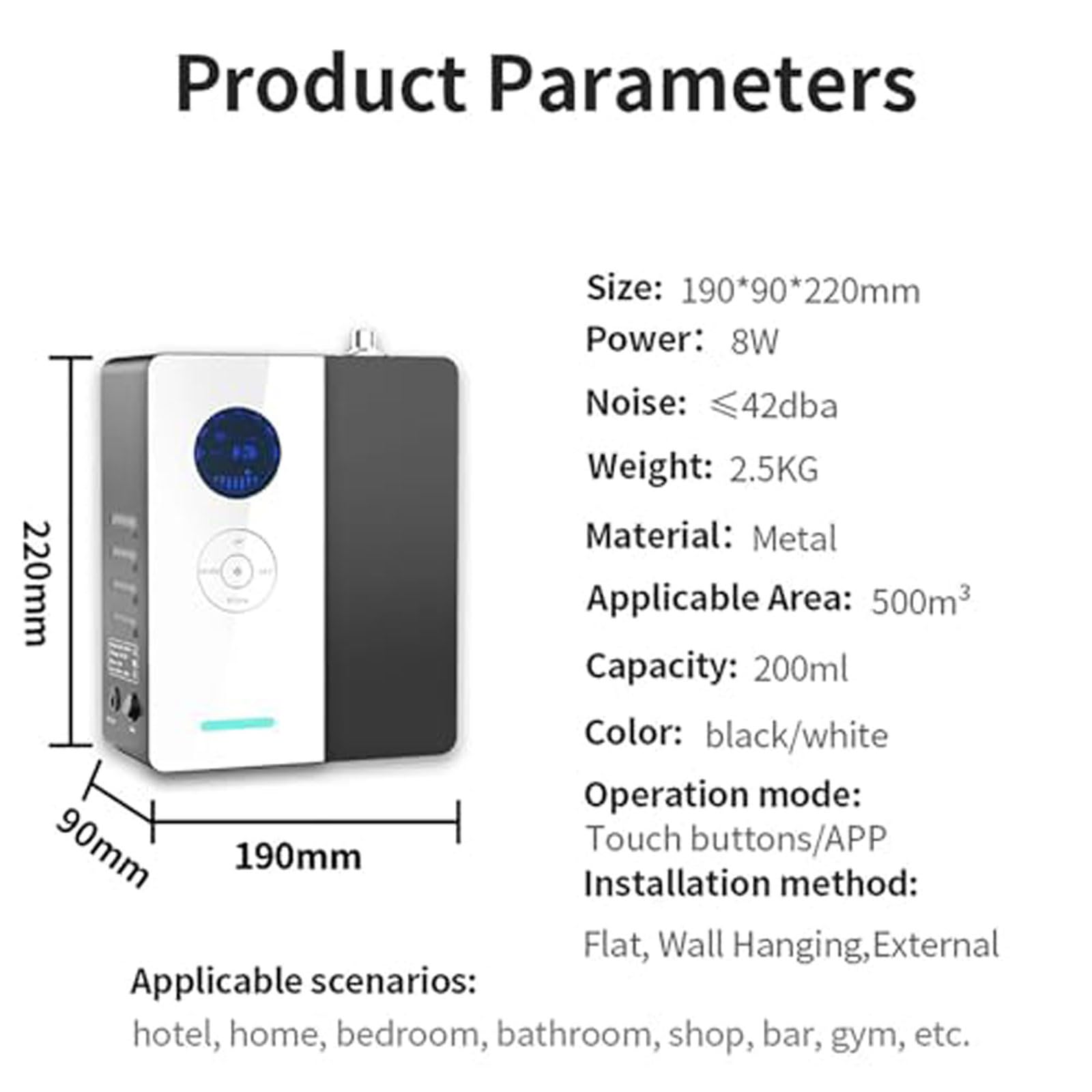 Dyfuzor olejków eterycznych, 200 ml dyfuzor bezwodny kontrola aplikacji nawilżacz do aromaterapii z technologią atomizacji i cichą pracą, kompatybilny z systemem HVAC(Black)