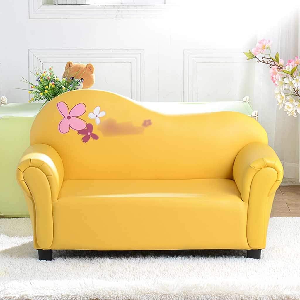 Couch Small Cute Cartoon Print Double Sofa Chair Boy and Girl Princess Bedroom Eco-Friendly Leather Art Armchairs No Assembly Required (Color : Red Size: 503783cm) (Yellow 50 * 37 * 83cm)