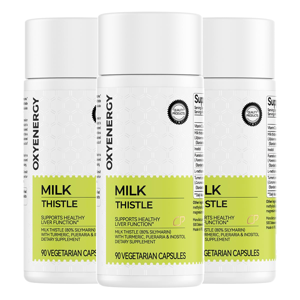 OxyEnergy Silymarin Milk Thistle 300mg Extract with Vitamin C, Inositol & Pueraria, Liver Detox & Repair Support, Antioxidant Support,90 Capsules, Pack of 3