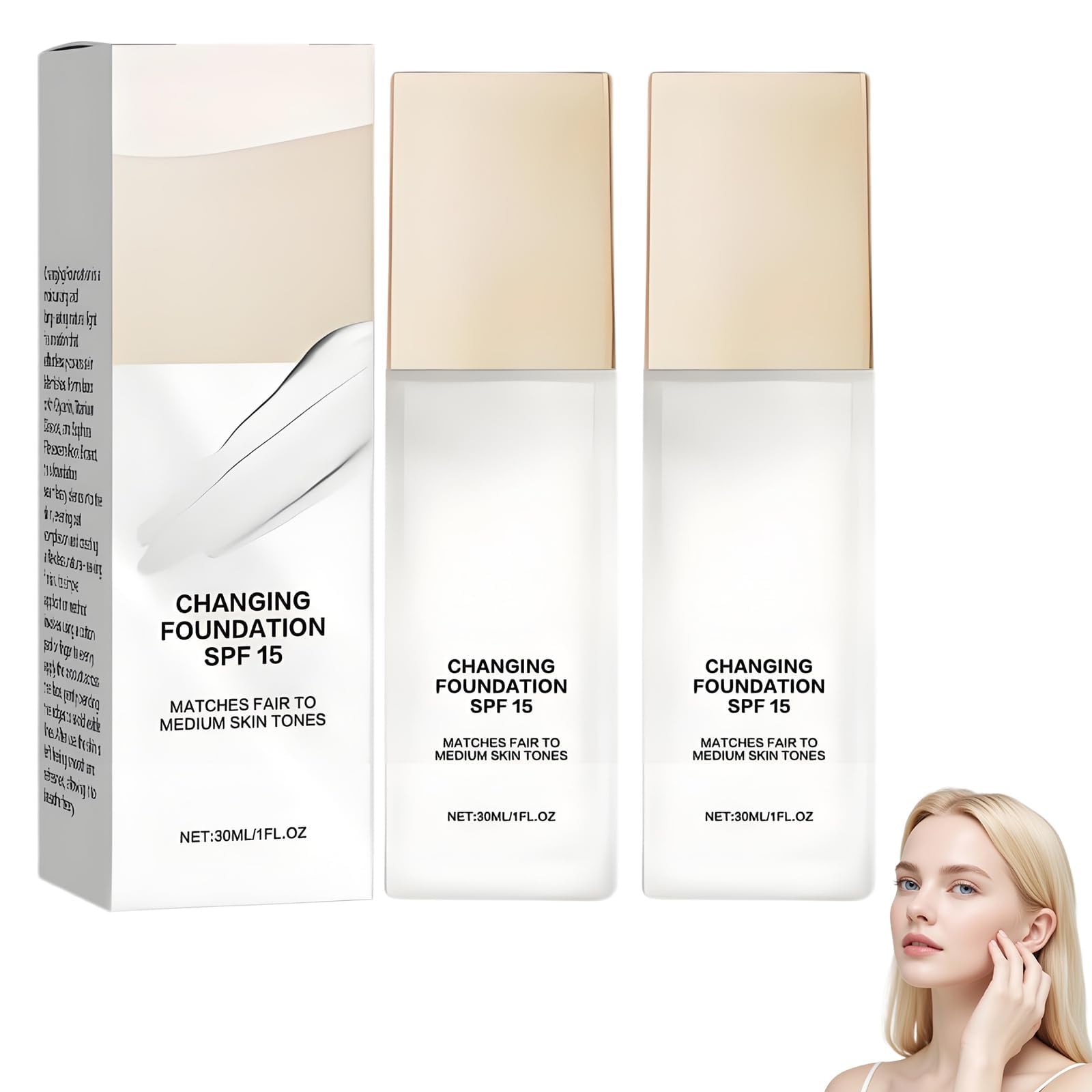 Mira Glow Fondotinta Pelli Mature,Fondotinta Cambia Colore,Texture Idratante,Fondazione per Trucco che Cambia Colore,SPF15 Fondotinta Cambia Colore Impeccabil (2pc)