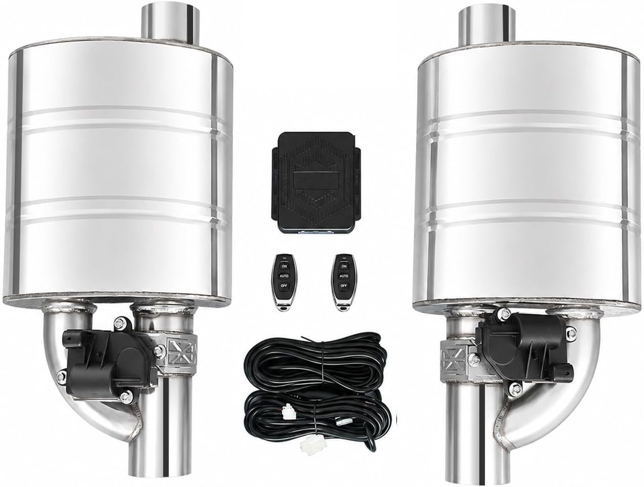 2.5 Inch Valved Muffler Exhaust Cutout with Muffler Cat Back Exhaust System Kit (Pair Set)