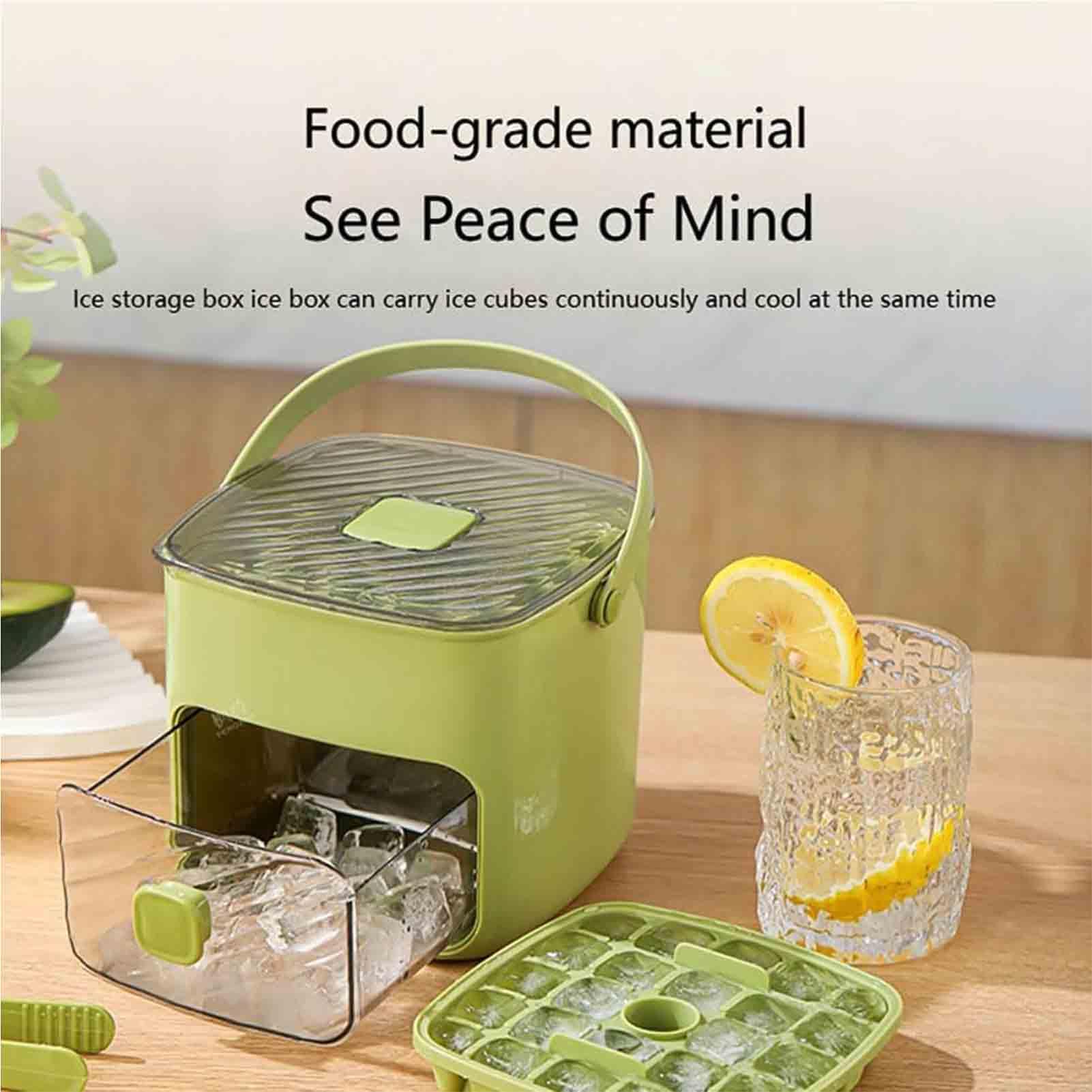 Ice Maker portatile, con coperchio e scatola di stoccaggio 48 Cubes, con Easy Press Lid, Handled Press-Type Ice Cube vassoio a doppio strato, rilascia facilmente cubetti di ghiaccio al tocco di un pul