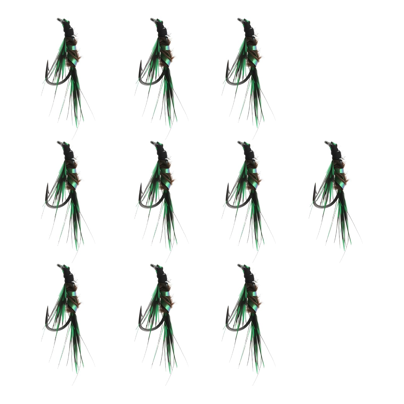 AS Axis Spindleon 10pcs 10# Diawl Bach Pearly Rib Nymph Trout Flies for Rainbow and Brown Trout Fishing